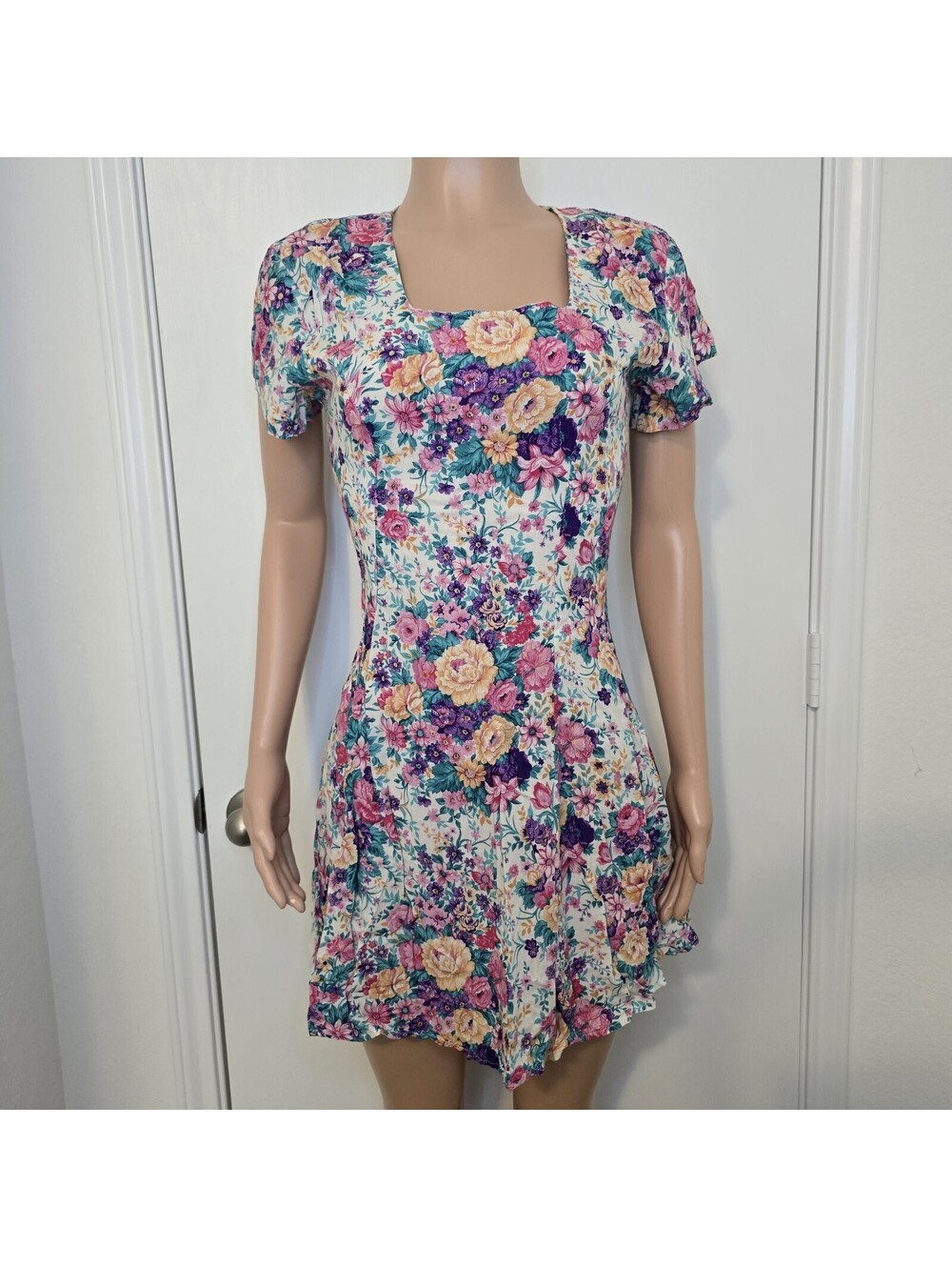 VTG Floral Tea Mini Dress David Benjamin 80s 90s Retro Feminine Approx Sz XS 0-2